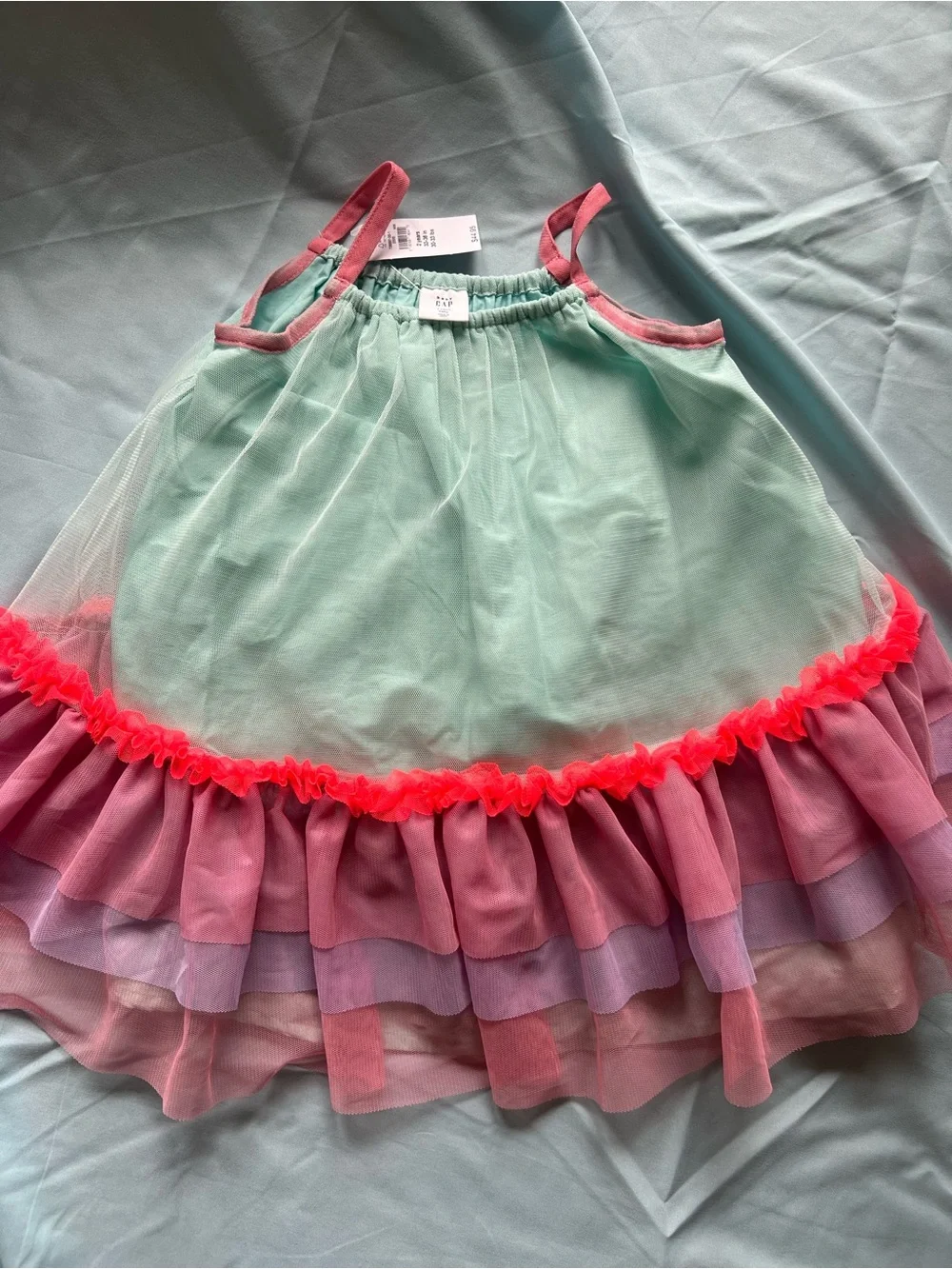 NWT 2T Gap Mint & Pink Layered Tulle Dress with Neon Trim